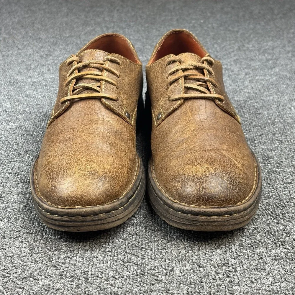Men Shoes Size 9M EU 42 Dark Brown Distressed Leather Oxford Plain Toe Lace Up